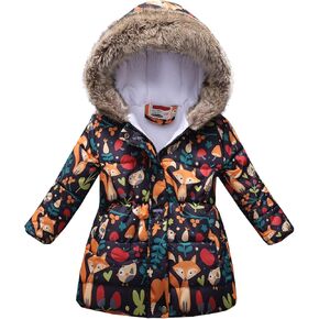 Happy Cherry Girl's Fleece Line Hooded Jacket Faux Fur Trim Winter Warm Coat Long Padded Outwear Snow Puffer Jackets