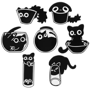 7 Pcs Cat Enamel Pin Cute Cartoon Animal Brooch Funny Alloy Lapel Pins Cat Clip Decoration Badges for Clothes Backpacks Jackets Bags Hat Valentine's Day Gift Halloween Party