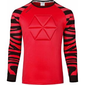 Elbow & Chest Padded Soccer Goalie Jersey - Long Sleeve Soccer Goalkeeper Jersey Men - Adult, Youth Goalie Shirt Red