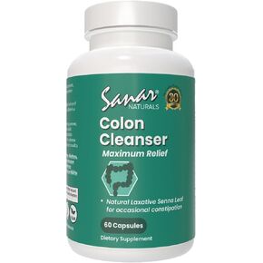 Sanar Naturals Colon Cleanser Max Relief - Senna Leaf Laxative - Supports Detox Cleanse and Gut Health, Digestive Support Supplement for Women & Men, 60 Capsules