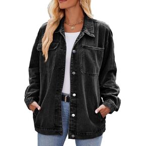 Womens Jean Jackets Long Sleeve Fashion Button Down Denim Jacket with Pockets
