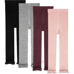 Toddler Baby Girls Cotton Cable Knit Leggings Kids Footless Tights Ruffle Ankle Length Pants Solid Color 2-8Years