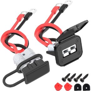 50A Battery Quick Connect/Disconnect Connector 8AWG for Anderson Plug Cable, 1.3FT Waterproof Battery Cable Connector with O-Ring 12V Wire Harness Plug Terminal for Car Winch Trailer 2 Pack