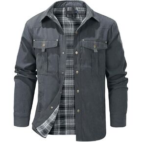 Haellun Men's Flannel Lined Shacket Long Sleeve Plaid Western Cowboy Snap Button Down Shirts Jackets with Pockets