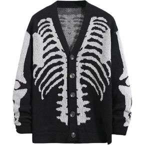 SHENHE Men's Skeleton Pattern Cardigan Sweaters Long Sleeve Unisex Outwear Knitted Coats