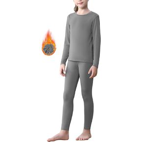 QooNoo Girls Thermal Underwear Set Long Johns Fleece Lined Kids Base Layer Top Warm Winter