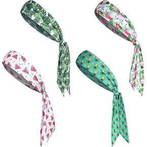 Jutom 4 Pieces Tie Headbands for Men Women, Sports Hair Band Bandana Sports Headbands Elastic Sweat Wicking Karate Headband Adjustable Non Slip Hairband for Yoga Workout