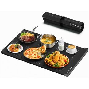 Warming Mat for Food - Full Surface Rapid Heating, Rollable & Portable Food Warmer Mat with 6 Temperature Settings and 1-4 hours adjustable Timer, Silicone Heating Mat for Party Buffet (Grayish green)