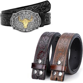SANSTHS Western Belts for Woman, 1 Cowboy Belt Buckle & 3 Western Belt Straps for 34"-36" Waist