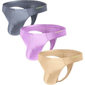 ZONBAILON Men's Thong Underwear Sexy Low Rise Silk Pouch G-Strings Stretch Bikini 3Pack M L XL 2XL