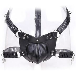 Men's PU Leather Jockstrap Underwear Athletic Supporters Harness Adjustable Belt Black