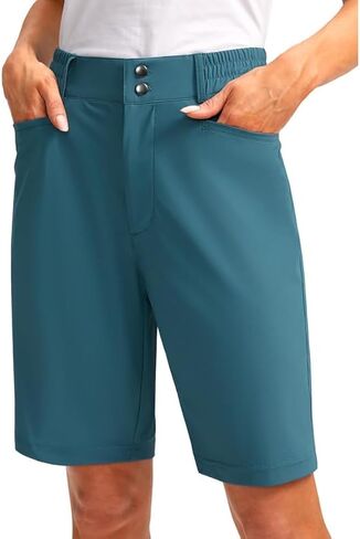 Women's Golf Hiking Shorts 9" Stretch Quick Dry Cargo Bermuda Long Shorts Knee Length with Pockets for Women in Saudi Arabia