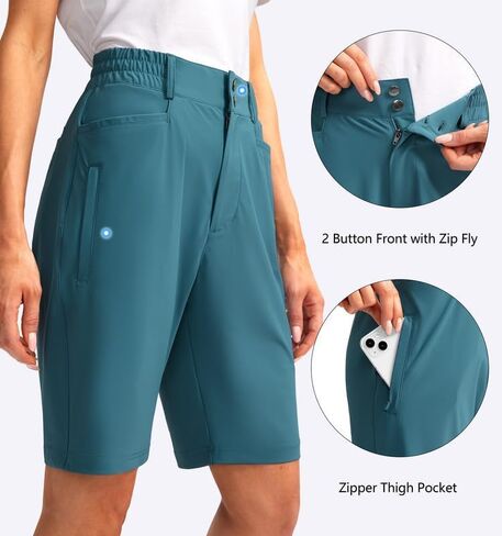 Women's Golf Hiking Shorts 9" Stretch Quick Dry Cargo Bermuda Long Shorts Knee Length with Pockets for Women in Saudi Arabia