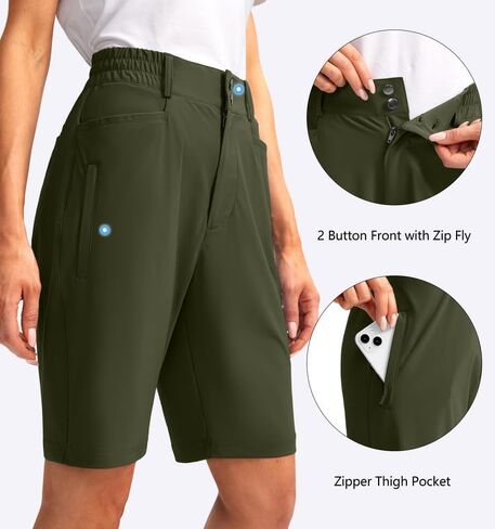 Women's Golf Hiking Shorts 9" Stretch Quick Dry Cargo Bermuda Long Shorts Knee Length with Pockets for Women in Saudi Arabia