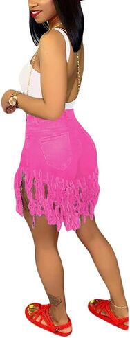 SIAEAMRG Women's Juniors Denim Shorts, High Waisted Frayed Raw Hem Tassels Short Pants Jeans in Kuwait