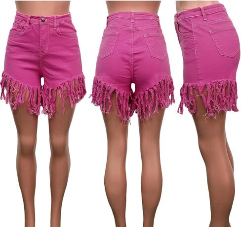 SIAEAMRG Women's Juniors Denim Shorts, High Waisted Frayed Raw Hem Tassels Short Pants Jeans in Kuwait
