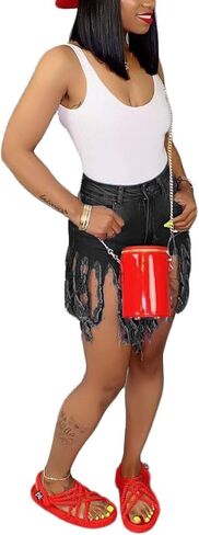 SIAEAMRG Women's Juniors Denim Shorts, High Waisted Frayed Raw Hem Tassels Short Pants Jeans in Kuwait