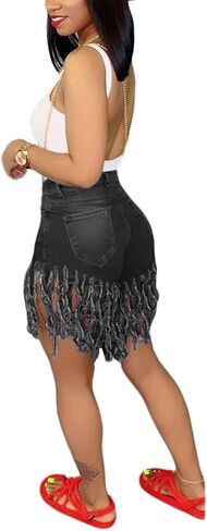 SIAEAMRG Women's Juniors Denim Shorts, High Waisted Frayed Raw Hem Tassels Short Pants Jeans in Kuwait