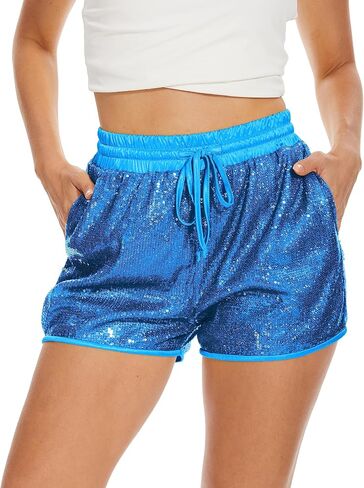 PESION Sequins Rave Shorts for Women High Waist Casual Loose A Line Hot Pants Sparkly Clubwear Night-Out in Saudi Arabia