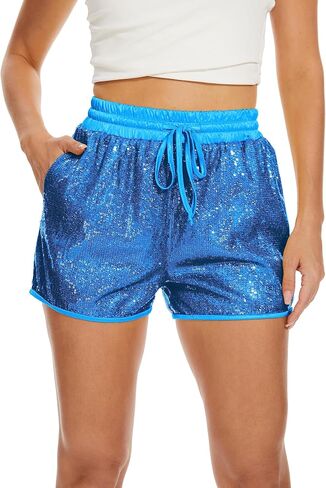 PESION Sequins Rave Shorts for Women High Waist Casual Loose A Line Hot Pants Sparkly Clubwear Night-Out in Saudi Arabia
