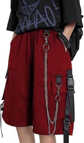 Womens Baggy Cargo Y2K Shorts High Waist Elastic Waist Wide Leg Pockets Shorts with Chain in Saudi Arabia