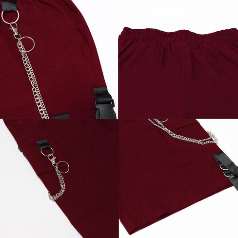 Womens Baggy Cargo Y2K Shorts High Waist Elastic Waist Wide Leg Pockets Shorts with Chain in Saudi Arabia