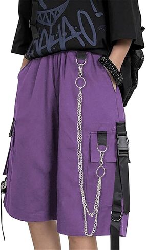 Womens Baggy Cargo Y2K Shorts High Waist Elastic Waist Wide Leg Pockets Shorts with Chain in Saudi Arabia