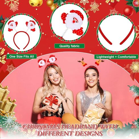 Gejoy 36 Pcs Holiday Headbands Bulk for Kids Adults Holiday Headpiece Party Headbands Reindeer Antlers Snowman Xmas Tree Santa Hat for Women Men Party Favors in Saudi Arabia