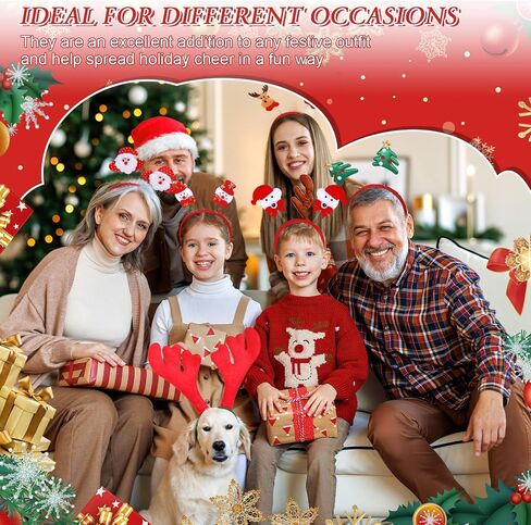 Gejoy 36 Pcs Holiday Headbands Bulk for Kids Adults Holiday Headpiece Party Headbands Reindeer Antlers Snowman Xmas Tree Santa Hat for Women Men Party Favors in Saudi Arabia