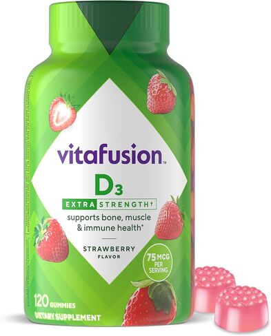 vitafusion Extra Strength Vitamin D3 Gummy, Strawberry Flavored Bone and Immune System Support (1) 120 Count in Saudi Arabia