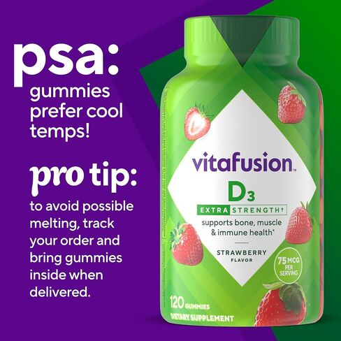 vitafusion Extra Strength Vitamin D3 Gummy, Strawberry Flavored Bone and Immune System Support (1) 120 Count in Saudi Arabia