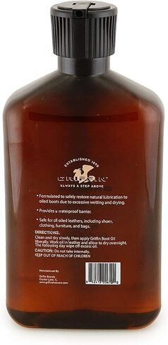 GRIFFIN Western Exotic Leather Conditioner (8 oz.) - Non-Toxic Formula for Cowboy Boots, Snakeskin, Alligator, Crocodile, Leather Apparel and More! - Made in The USA Brown in Saudi Arabia