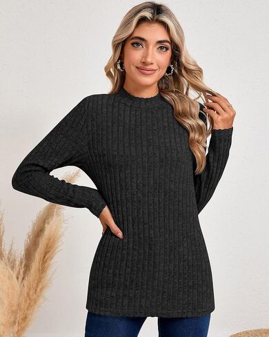 Riyiper 3 Pack Women's Mock Neck Sweaters, Long Sleeve Lightweight Tops Casual Soft Sweaters Knit Slim Fitted Basic Pullover in Kuwait
