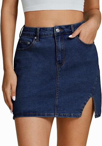luvamia Jean Skirts for Women Denim High Waisted Stretchy Denim Skirt with Slit Trendy Casual Slim Fit Short Skirts in Saudi Arabia