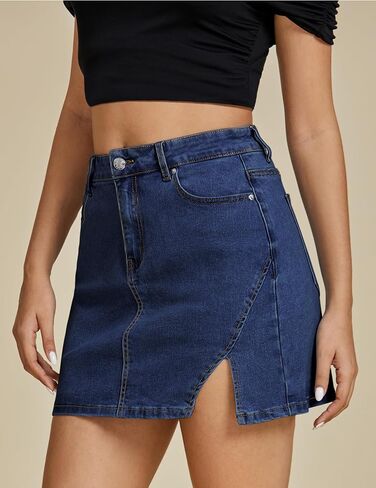 luvamia Jean Skirts for Women Denim High Waisted Stretchy Denim Skirt with Slit Trendy Casual Slim Fit Short Skirts in Saudi Arabia