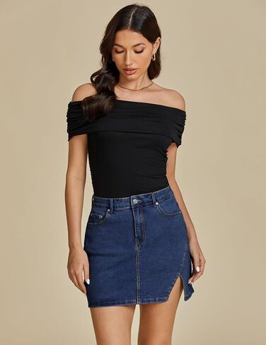 luvamia Jean Skirts for Women Denim High Waisted Stretchy Denim Skirt with Slit Trendy Casual Slim Fit Short Skirts in Saudi Arabia