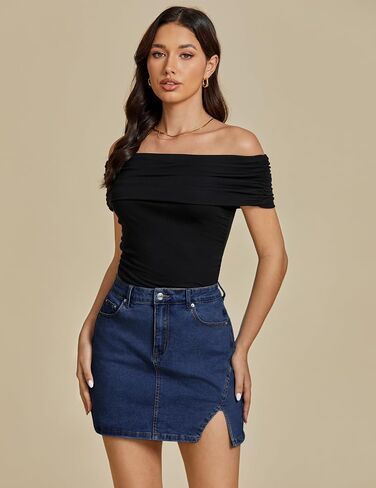 luvamia Jean Skirts for Women Denim High Waisted Stretchy Denim Skirt with Slit Trendy Casual Slim Fit Short Skirts in Saudi Arabia