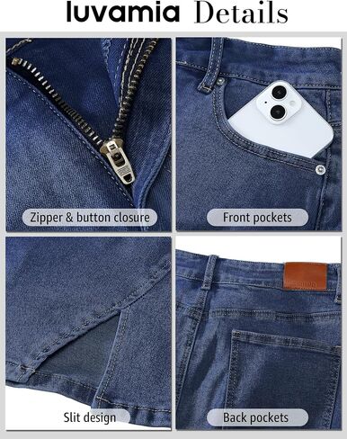 luvamia Jean Skirts for Women Denim High Waisted Stretchy Denim Skirt with Slit Trendy Casual Slim Fit Short Skirts in Saudi Arabia