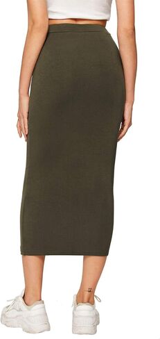 MakeMeChic Women's Solid Basic Below Knee Stretchy Pencil Skirt in Kuwait