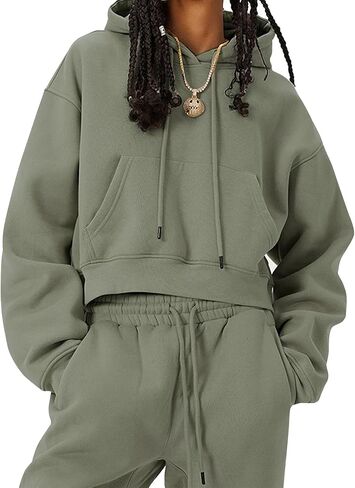 Eisctnd Women Fleece 2 Piece Tracksuits Fall Winter Sweatshirt Jogger Pants Matching Lounge Sets Thick Sweatsuits Pockets in Kuwait