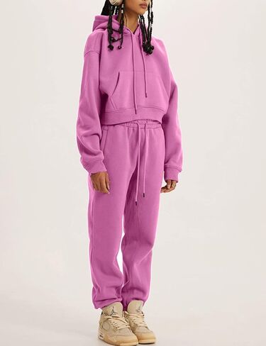 Eisctnd Women Fleece 2 Piece Tracksuits Fall Winter Sweatshirt Jogger Pants Matching Lounge Sets Thick Sweatsuits Pockets in Kuwait