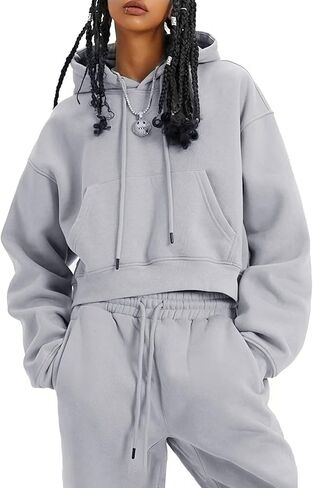 Eisctnd Women Fleece 2 Piece Tracksuits Fall Winter Sweatshirt Jogger Pants Matching Lounge Sets Thick Sweatsuits Pockets in Kuwait