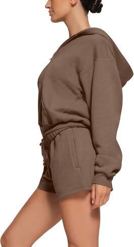 REORIA Women 2 Piece Outfits Sweat Shorts Sets 2024 Fall Fleece Zip Up Hoodie Lounge Matching Set Sweatsuit Tracksuit Clothes in Saudi Arabia