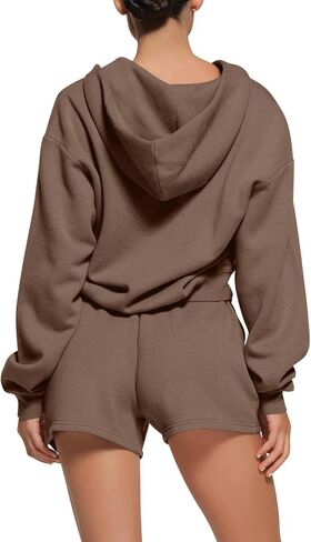 REORIA Women 2 Piece Outfits Sweat Shorts Sets 2024 Fall Fleece Zip Up Hoodie Lounge Matching Set Sweatsuit Tracksuit Clothes in Saudi Arabia