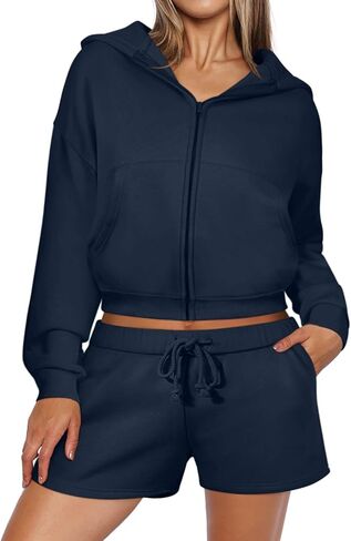 REORIA النساء 2 قطعة ملابس العرق السراويل مجموعات 2024 الخريف الصوف زمم هوديي صالة مطابقة مجموعة جرزاية ملابس رياضية in Kuwait