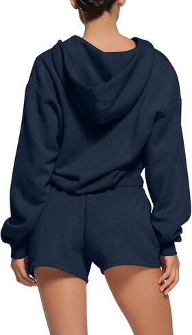 REORIA النساء 2 قطعة ملابس العرق السراويل مجموعات 2024 الخريف الصوف زمم هوديي صالة مطابقة مجموعة جرزاية ملابس رياضية in Kuwait