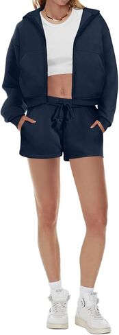 REORIA النساء 2 قطعة ملابس العرق السراويل مجموعات 2024 الخريف الصوف زمم هوديي صالة مطابقة مجموعة جرزاية ملابس رياضية in Kuwait