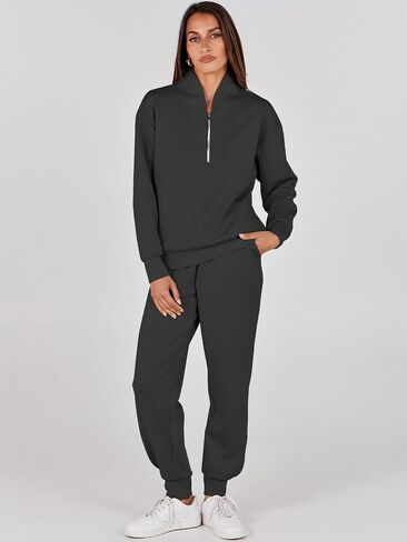 ANRABESS Women's 2 Piece Outfits Sweatsuit Half Zip Sweatshirt Jogger Sweatpant Trendy 2024 Fall Lounge Set Tracksuit Clothes in Saudi Arabia