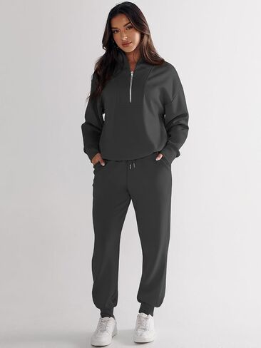 ANRABESS Women's 2 Piece Outfits Sweatsuit Half Zip Sweatshirt Jogger Sweatpant Trendy 2024 Fall Lounge Set Tracksuit Clothes in Saudi Arabia