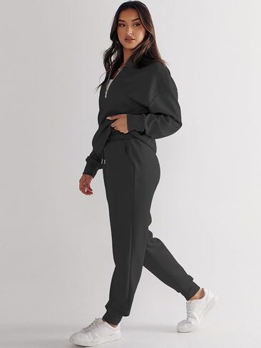 ANRABESS Women's 2 Piece Outfits Sweatsuit Half Zip Sweatshirt Jogger Sweatpant Trendy 2024 Fall Lounge Set Tracksuit Clothes in Saudi Arabia